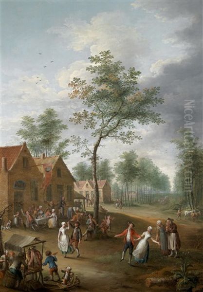 Ein Dorffest; Die Ankunft Eines Gastes (2 Works) Oil Painting by Jan Anton Garemyn