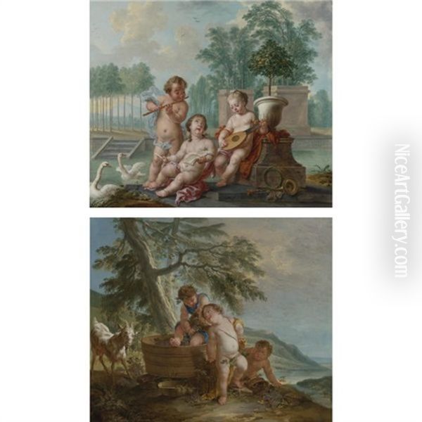 Allegory Of Summer (+ Allegory Of Fall; Pair) Oil Painting by Jan Anton Garemyn