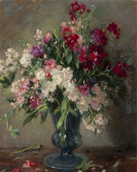 Flowers In A Glass Vase Oil Painting by Solomon Garf