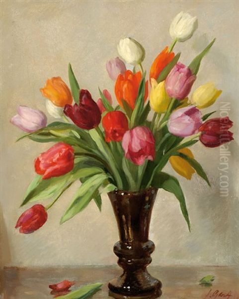 Tulips In A Vase Oil Painting by Solomon Garf