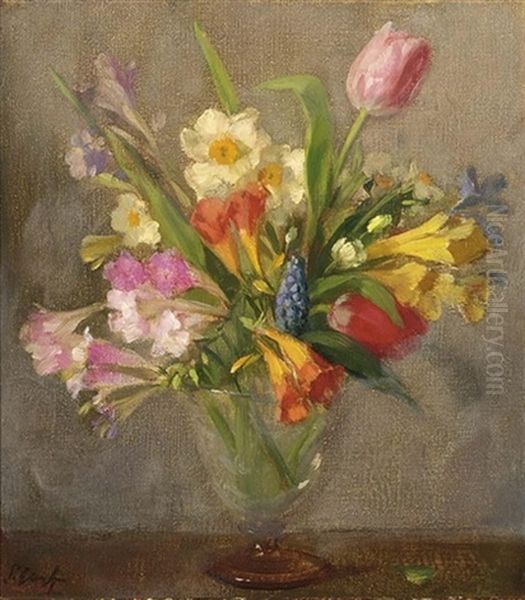 A Flower Still Life With Tulips And Daffodils Oil Painting by Solomon Garf