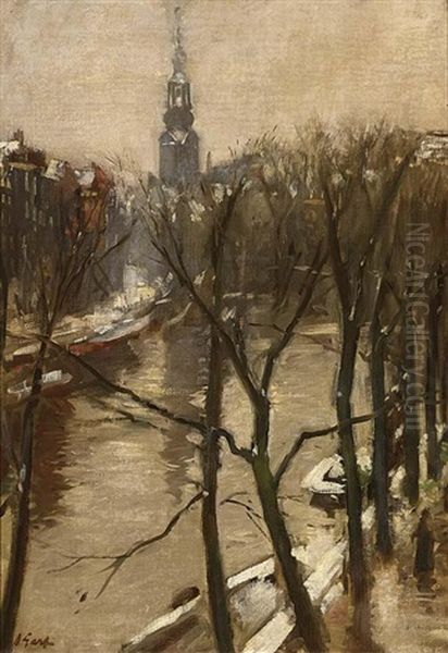 A View Of Amsterdam In Winter Oil Painting by Solomon Garf