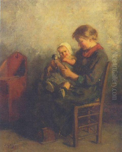 Playing With The Doll Oil Painting by Solomon Garf