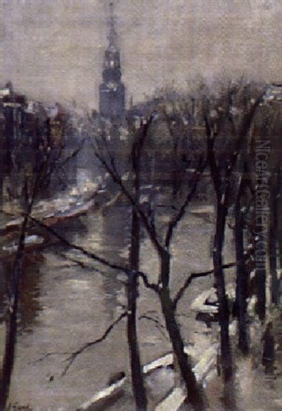 Amsterdamer Grachtenszene Bei Winter Oil Painting by Solomon Garf