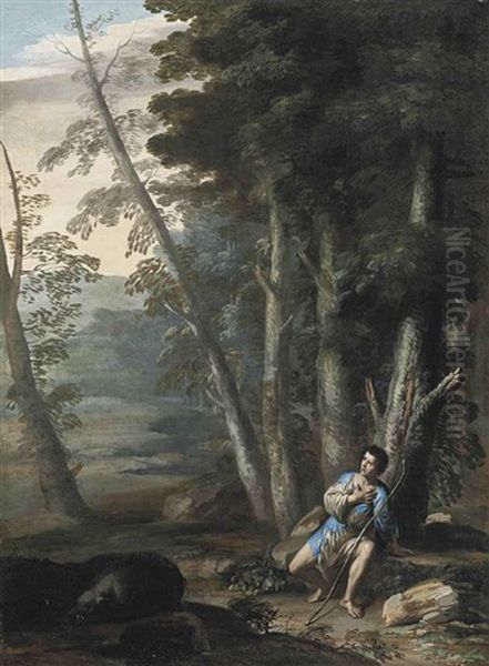 A Wooded Landscape With The Prodigal Son Oil Painting by Domenico Gargiulo