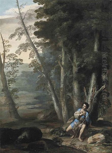 A Wooded Landscape With The Prodigal Son Oil Painting by Domenico Gargiulo