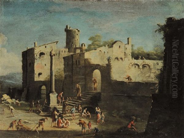 Capriccio Con Rovine Oil Painting by Domenico Gargiulo