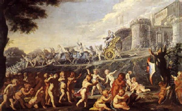 Trionfo Dell'amore Con Corteo De Putti Oil Painting by Domenico Gargiulo