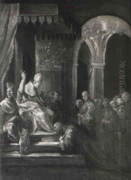 St. Bruno Kneeling Before The Pope Oil Painting by Domenico Gargiulo