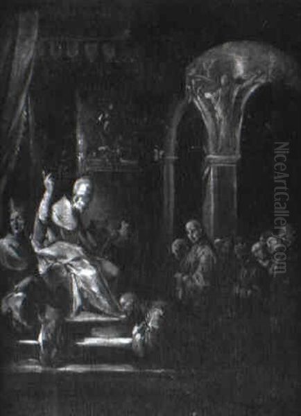 Saint Bruno Kneeling Before A Pope Oil Painting by Domenico Gargiulo