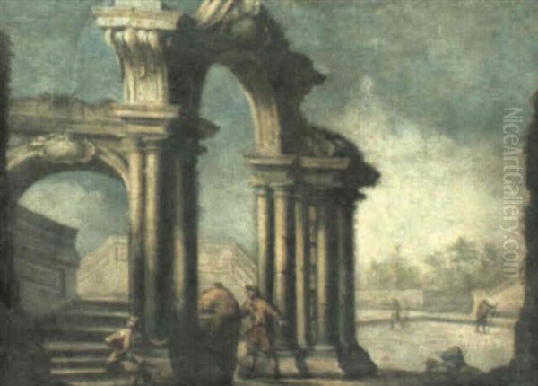 Figures Amongst Ruins Oil Painting by Domenico Gargiulo