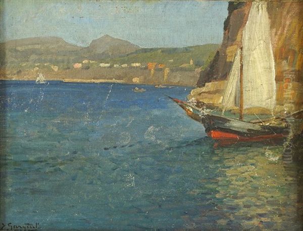 Mediterrane Kustenlandschaft Mit Segelboot Oil Painting by Enrico Gargiulo