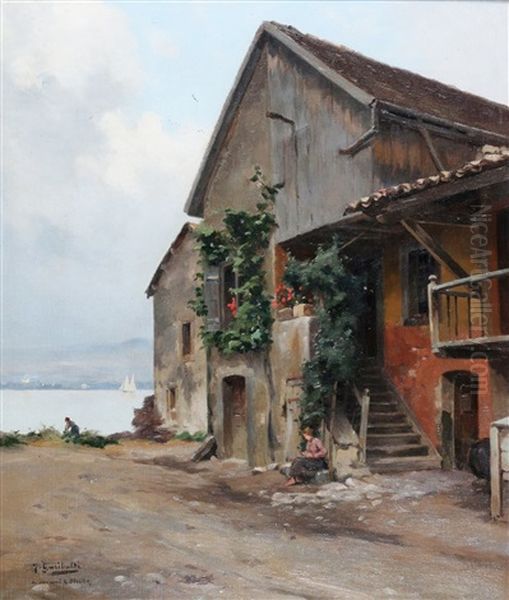 Een Chalet Aan De Rand Van Een Meer Oil Painting by Joseph Garibaldi