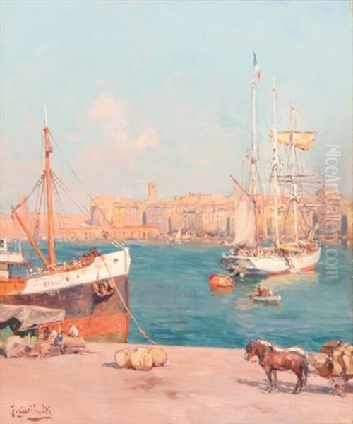 Bateaux Dans Le Port De Marseille Oil Painting by Joseph Garibaldi