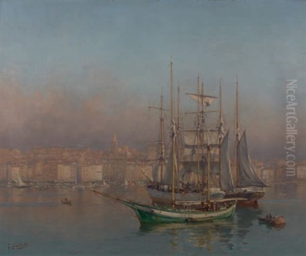 Le Vieux Port Et Le Clocher Des Accoules, Marseille Oil Painting by Joseph Garibaldi