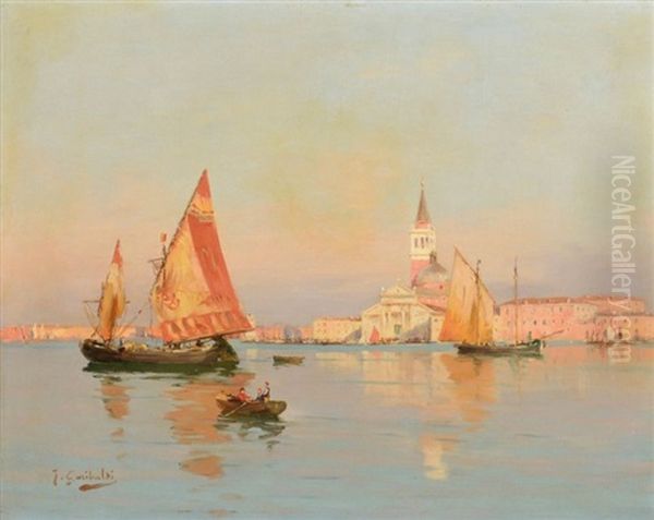 Bateaux Devant Martigues Oil Painting by Joseph Garibaldi