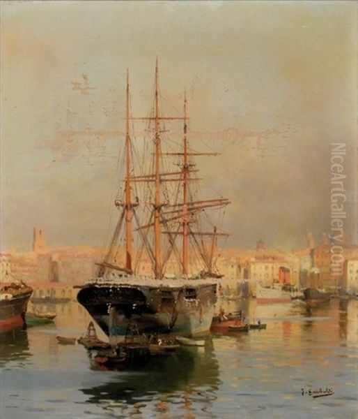 Bateaux Dans Le Vieux-port De Marseille Oil Painting by Joseph Garibaldi