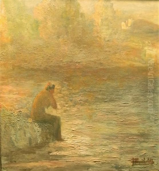 Femme Assise Au Bord De L'eau Oil Painting by Joseph Garibaldi