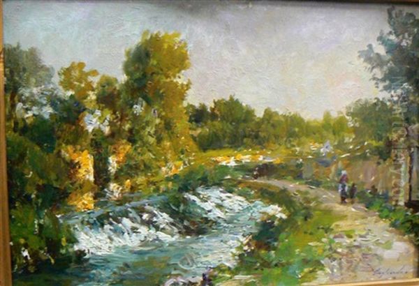 Paysage A La Riviere Oil Painting by Joseph Garibaldi