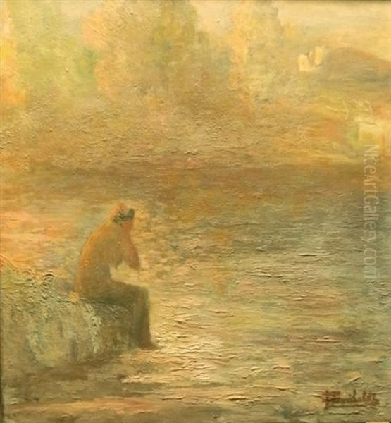 Femme Assise Au Bord De L'eau Oil Painting by Joseph Garibaldi