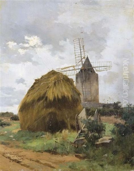 Le Moulin D'alphonse Daudet A Fontvieille Oil Painting by Joseph Garibaldi