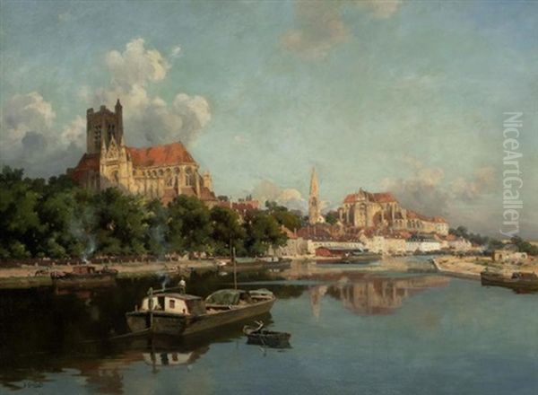 Vue De La Cathedraele D'auxerre Oil Painting by Joseph Garibaldi