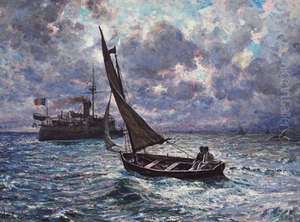 Vele Spiegate, Marina Francese Oil Painting by Angelo Garino