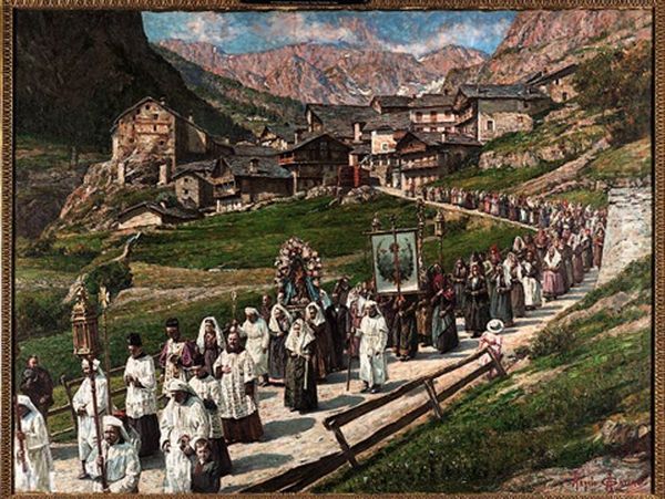 Processione A Balme Oil Painting by Angelo Garino