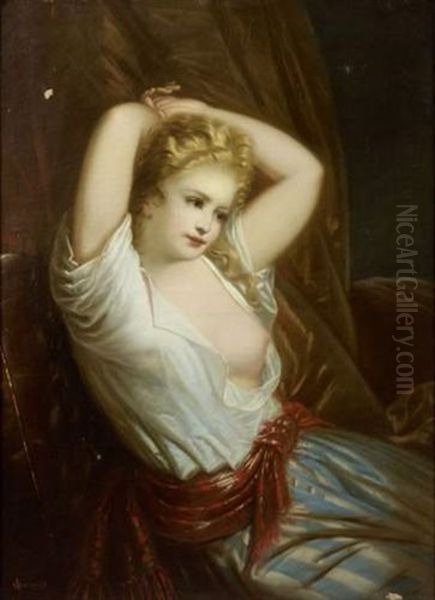 Jeune Femme Au Buste Denude, Les Bras Releves Oil Painting by Angelo Garino