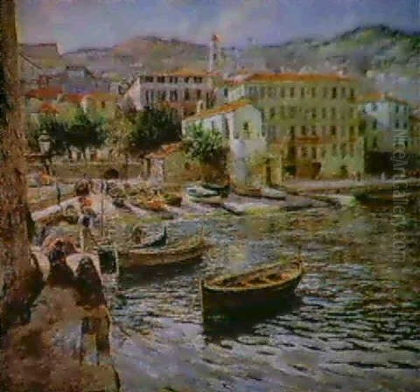 A View Of A Mediterranean Port Oil Painting by Angelo Garino