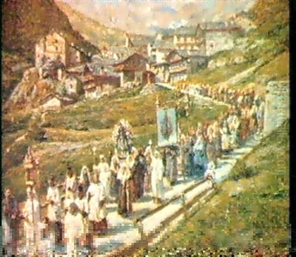 Prozession In Piemont Oil Painting by Angelo Garino