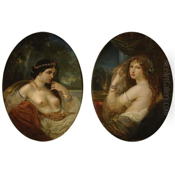 Odalisques (+ Another; Pair) Oil Painting by Jules Garipuy