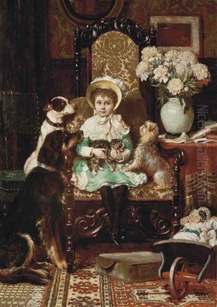 Doddy And Her Pets, A Portrait Of The Daughter Of J. Rolls Hoare Oil Painting by Charles Trevor Garland