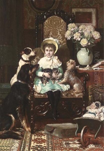 Doddy And Her Pets, A Portrait Of The Daughter Of J. Rolls Hoare Oil Painting by Charles Trevor Garland