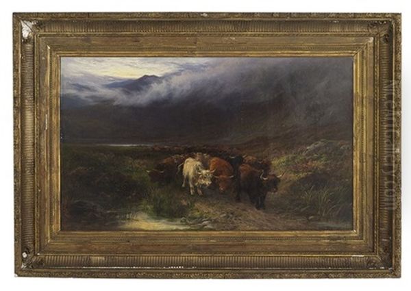 Highland Cattle On Road To Argyllshire Oil Painting by Henry Garland