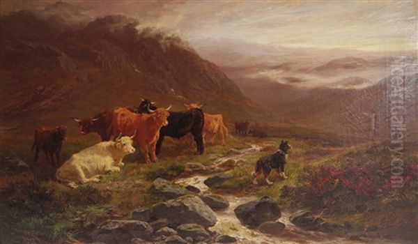 Strayed Cattle (found) Oil Painting by Henry Garland