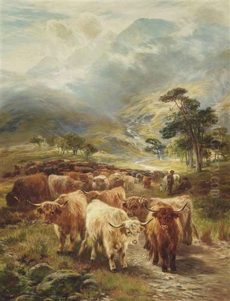 Highland Drove Resting Near Ballachulish, Argyllshire Oil Painting by Henry Garland