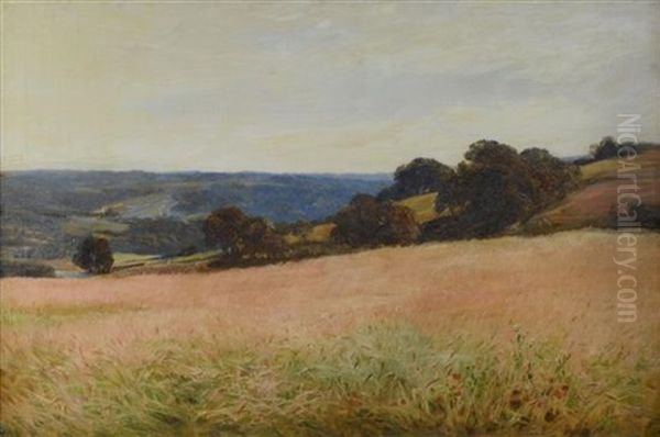 View Across A Surrey Cornfield Oil Painting by Henry Garland