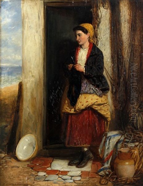 Fishergirl Awaiting The Return Of The Fleet Oil Painting by Henry Garland