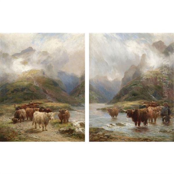 Highlanders Going South, In Argyleshire (+ Highlanders Crossing The Ford; 2 Works) Oil Painting by Henry Garland