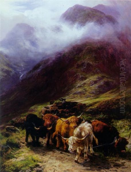 A Highland Landscape With Cattle Oil Painting by Henry Garland