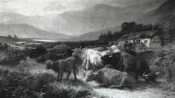 Highland Drove Resting, Argyllshire Oil Painting by Henry Garland