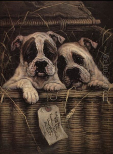 Bulldog Pups- With Care Oil Painting by Valentine Thomas Garland