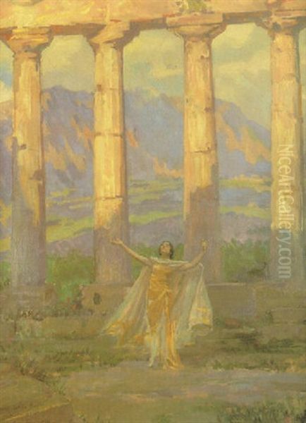 Mujer En El Templo De Paestum Oil Painting by Jose Garnelo Y Alda