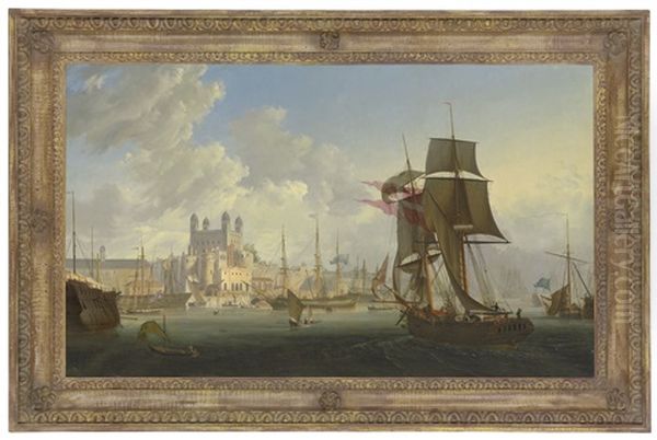 The Tower Of London From The Thames Oil Painting by Ambroise Louis Garneray