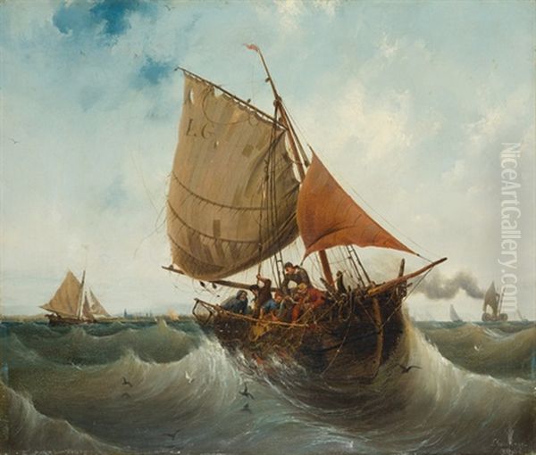 Peche Maritime Oil Painting by Ambroise Louis Garneray