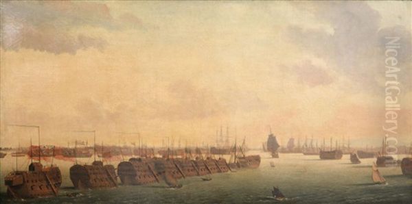 Prison Hulks In Line Ahead At Portsmouth Harbour by Ambroise Louis Garneray