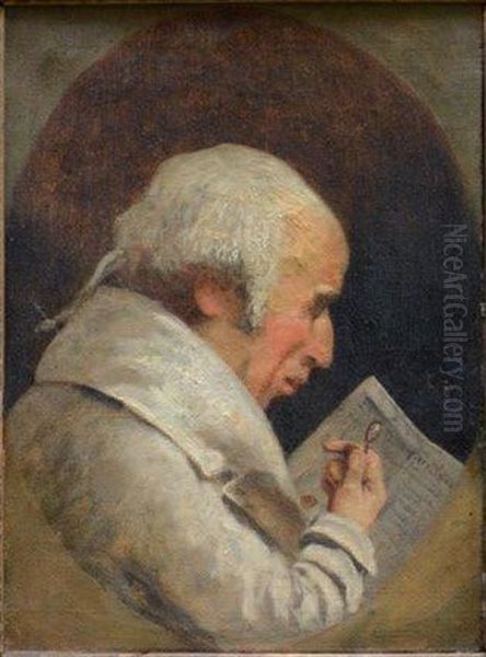 Profil D'homme Lisant Un Journal Avec Une Loupe Oil Painting by Ambroise Louis Garneray