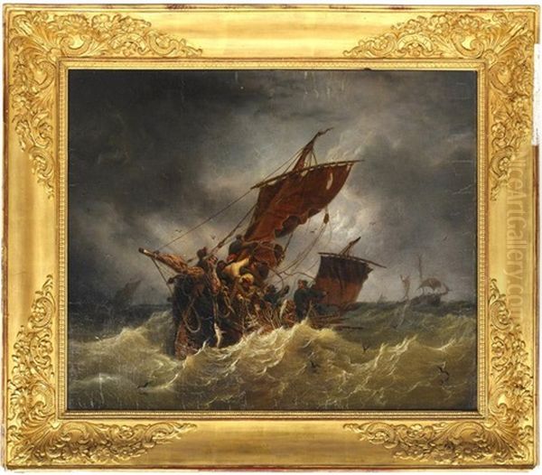 Pecheurs Dans La Tempete Oil Painting by Ambroise Louis Garneray