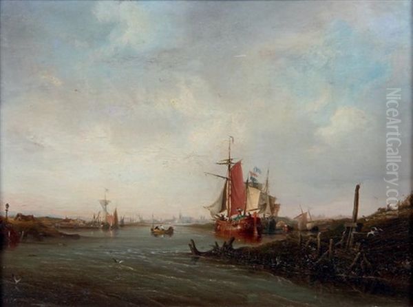 Vue D'un Estuaire Oil Painting by Ambroise Louis Garneray